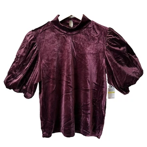 Laundry by Shelli Segal Samt Bluse M Burgund Puffärmel Stehkragen Oberteil Neu - Bild 1 von 12