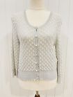 Review Size 10 Grey Silver Lurex 3/4 Sleeve Cardigan Pearl Button