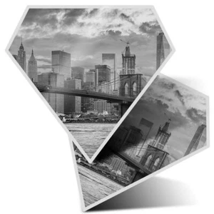 2 x Diamond Stickers 7.5cm BW - Cool New York Sunset Brooklyn Bridge #37780 - Picture 1 of 9