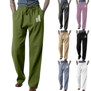 Men Pants Summer Elastic Drawstring Waist Solid Classic Work Dress Pants Pockets - Picture 1 of 24