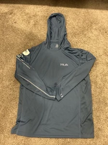 HUK Standard Hoodie Performance Shirt Mens L Blue Fishing Outdoor - Picture 1 of 7