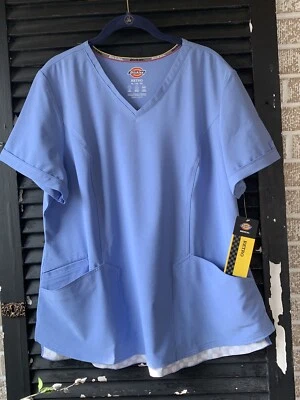 Dickies Scrub XL Retro V Neck Shirt Top DK790 Blue. White Dots Along Inner Hem. - Image 1 of 4