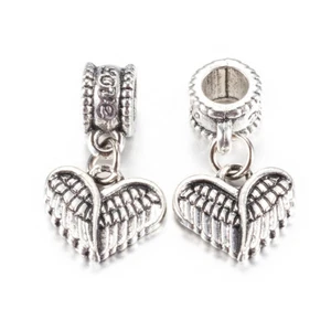 10pcs Tibetan Style Alloy European Dangle Beads Large Hole Pendants Wing & Heart - Picture 1 of 2