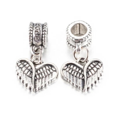 10pcs Tibetan Style Alloy European Dangle Beads Large Hole Pendants Wing & Heart - Image 1 of 2