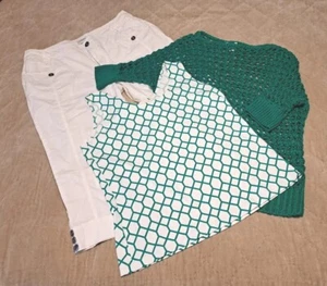 Chicos Summer Outfit Size 2 Green White Camisole Open Knit Top Cotton Capri - Picture 1 of 19