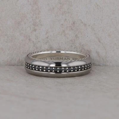 Anillo David Yurman Gris Titanio y Plata 6mm Diamante Negro Cuerda Banda Streamline Foto 1 de 4