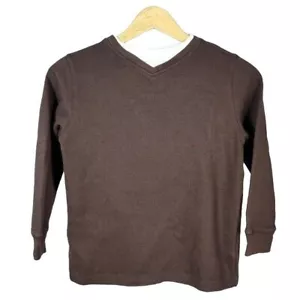 Class Club Boys Ribbed Mock Layer Pullover Shirt Brown Size 8 White Long Sleeve - Picture 1 of 4