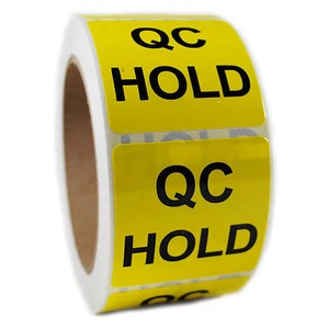 Glossy Yellow "QC Hold" QA QC Sticker Label - 2" by 2" - 500 ct - SL052F - Picture 1 of 2