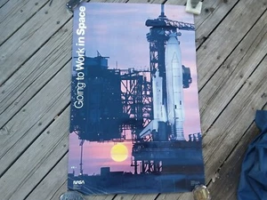 Vintage 1980s? NASA Going 2 Work In Space Shuttle Poster Advertise Decor Collect - Picture 1 of 7