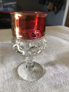 Vintage Kings Crown Pattern Ruby Red Glass Goblet 5 3/4" Tall - Picture 1 of 9