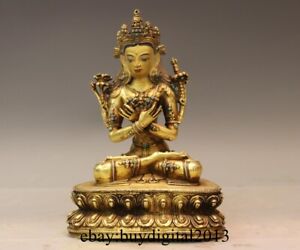 Statue de bodhisattva 8 pouces bronze pur or 24 carats Vajradhara Vajrasattva Kwan-yin