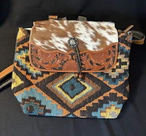Myra "Burnt Umber" Backpack/Purse/Bookbag Leather & Hide Western Boho - Picture 1 of 6