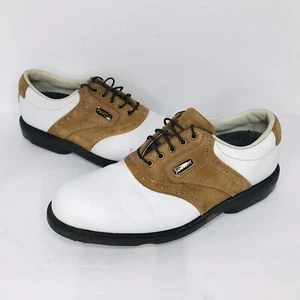 FootJoy DryJoys Men’s Golf Shoes Size 8 M White/Brown Leather 53661 Oxford - Afbeelding 1 van 8