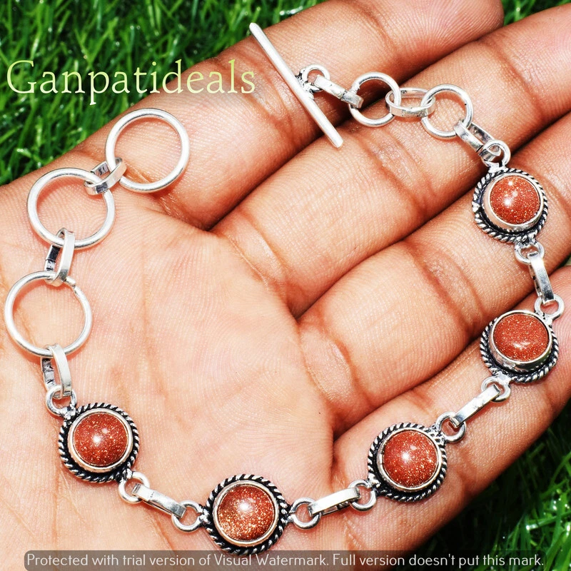 Pulsera de piedras preciosas étnicas hechas a mano de moda de piedras solares joyería 9" BR-4208 Foto 1 de 1