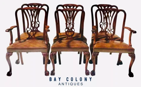 20TH C CHIPPENDALE ANTIQUE STYLE SET OF 6 MAHOGANY DINING CHAIRS Cover