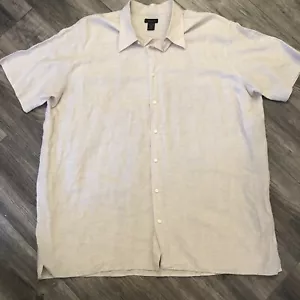 J. Ferrar Camicia Uomo 2XLT Bottone Alto Misto Lino Beige Spiaggia Casual Outdoor - Foto 1 di 9