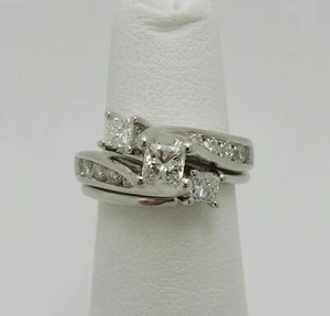 14K White Gold Plated 1.40Ct Lab-Created Diamond Engagement Wedding Ring Set - Picture 1 of 7