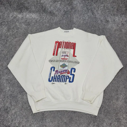 Vintage 1992 Atlanta-Braves Crewneck-Sweatshirt Large 90s World-Series Pullover Cover