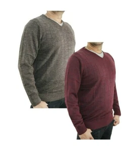Men's EU Branded V Neck Woollen Twisted Plaid Cardigan Winter Worm Jumper 592 - Picture 1 of 8