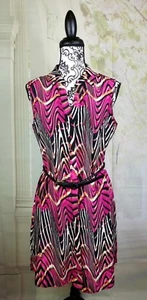 Worthington women's geo print sleeveless button down belted dress size 10 b10s - Picture 1 of 11