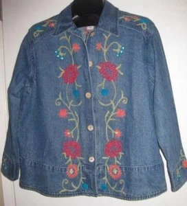 CHAQUETA de mezclilla floral oruga COLDWATER CREEK para mujer Abrigo blazer L - Imagen 1 de 9