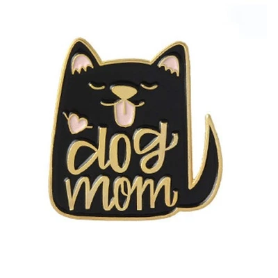 Metal Gold Plated White Cat Lady Black Dog Mom Enamel Lapel Brooch Pin - Image 1 of 4