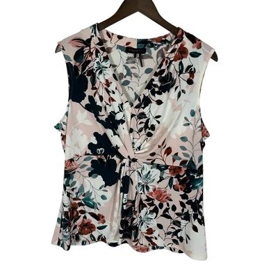 Blusa Donna Karen Talla XL Floral Reunida Cuello en V Sin Mangas Prendas de Trabajo Foto 1 de 4