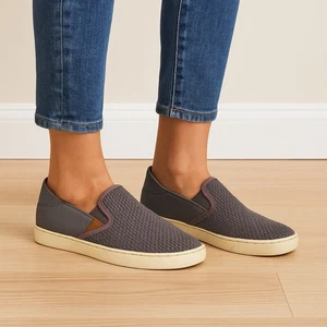 Tenis sin cordones para mujer Olukai Pehuea gris tejido cómodos zapatos informales talla 9 - Imagen 1 de 13