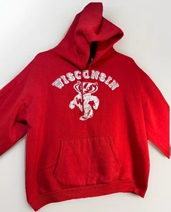 Vintage 80er Ära Wisconsin Badgers Bucky rot Hoodie Football Sweatshirt einige Flecken L - Bild 1 von 18