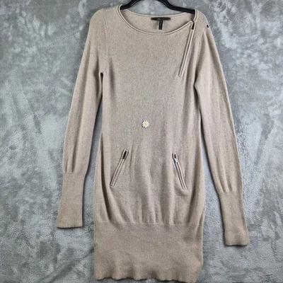 BCBG Max Azaria Tunic Sweater Womens Medium Tan Cashmere Zip Pockets Minimalist - Image 1 of 4