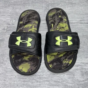 Under Armour 4D Slides Sandals Youth Kids Size 4Y Black Green Camo - Picture 1 of 12