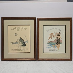 Juego de 2 impresiones artísticas enmarcadas de humor de golf Daniel J Rhodes firmadas numeradas vintage - Imagen 1 de 9