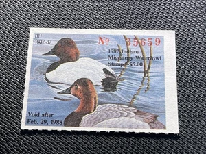 1987 Indiana State Canvasbacks Duck Migratory Waterfowl Stamp MNHOG - Bild 1 von 2