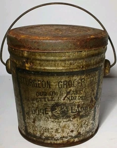 1900er Antik Vintage Schwein Schmalz Dose Grafik Dose Stör Lebensmittelgeschäft Wichita Kansas - Bild 1 von 23