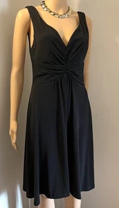 Connected Apparel Sleeveless Stretch Black Ruched Fit & Flare Dress Sz 12 - Picture 1 of 10