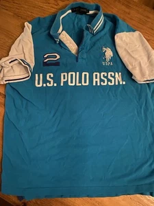 US Polo Assassin, Mens Polo, Shirt Large White and Light Blue - Picture 1 of 5