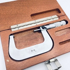 Brown & Sharpe 2"-3" Outside Micrometer .0001" Carbide w/Wood Case - SWISS - Picture 1 of 7
