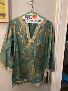 Lilly Pulitzer Tunika Top blau und gold mit Pailletten Medium - Bild 1 von 20