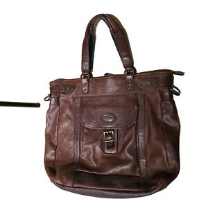Fossil Large Tote Bag Brown Leather Utility Travel Crossbody Handbag MBG8265