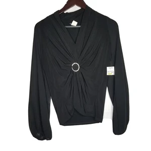 MSK size PL black   V-Neck Polyester/Spandex Blouse Top Evening Wear NWT - Picture 1 of 8