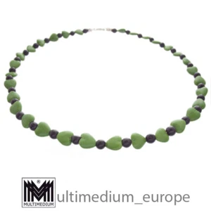Collar Corazones Cristal Gablonz Años 30 a 50 Verde Negro - Imagen 1 de 3