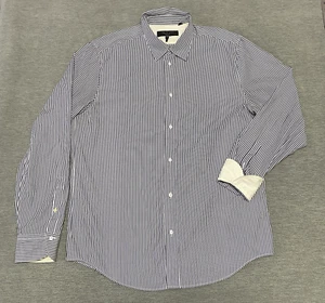 RAG & BONE Shirt Mens Large Blue White Button Up Striped Work Flip Cuff Cotton - Picture 1 of 10