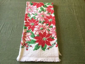 Vintage CANNON Fringed Terrycloth Christmas Towel Poinsettias 41 x 22.5" - Picture 1 of 9