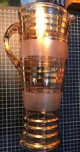 Vintage Amber with Gold Stripes Glass Pitcher - Picture 1 of 4