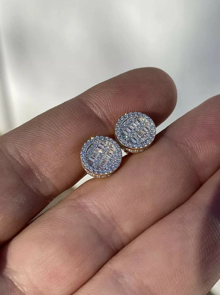 Pendientes baguette de plata 925 enchapados en oro real de 14k con circonita helada Foto 1 de 1