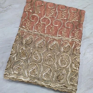 Antique Indian Dupatta Long Scarf Sequins Hand Embroidery Georgette Veil Stole L - Picture 1 of 7