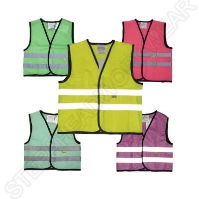 GILET DI SICUREZZA ESTERNO HI VIZ BAMBINI RAGAZZE BAMBINO STAMPATO FLUORESCENTE. - Immagine 1 di 4