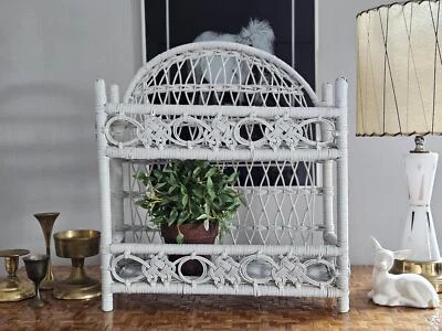Vintage White Wicker Shelf, 2 Tier Wicker Bathroom Shelf, Hanging Wicker Shelf - Image 1 of 4