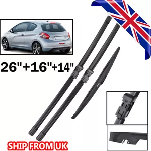 For Peugeot 208 Hatchback 2012->2018 Wiper Blade Complete Set X3 Front & Rear - Picture 1 of 6