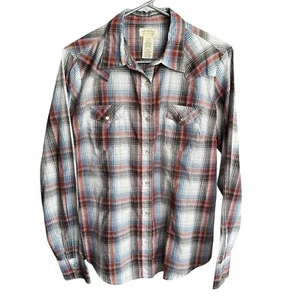 As Real As Wrangler Women's Pearl Snap Long Sleeve Shirt Plaid Large Western - Picture 1 of 4